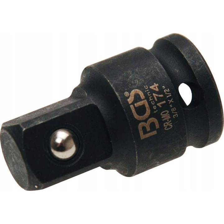 Ütvecsavarozó adapter, BGS Technic, 10 mm (3/8") - 12,5 mm (1/2") négyszög befogással, BGS 174, fekete