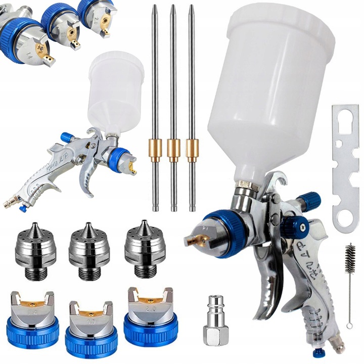 Falon-Tech HVLP festékszóró pisztoly, 3 fúvóka 1,4mm/1,7mm/2,0mm, 600ml, komplett készlet