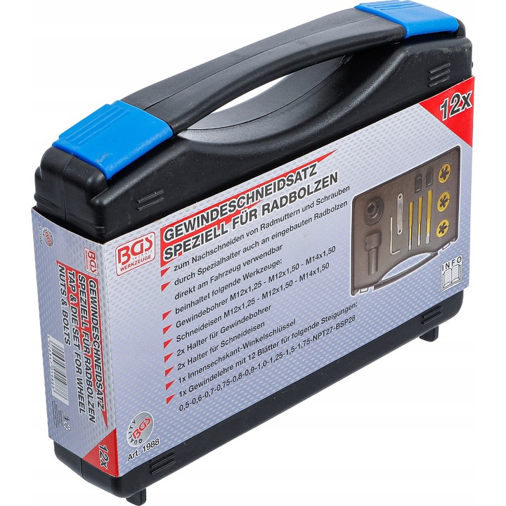 Set reparare filete si prezoane roti M12+M14 BGS, 12 piese