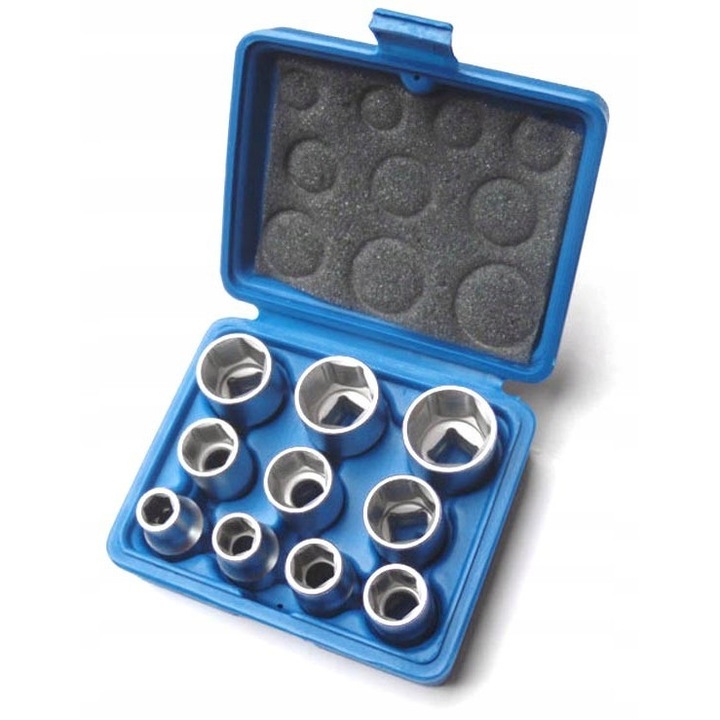 Set 10 chei tubulare hexagonale 12,5 mm (1/2), BGS, 3/8-15/16, argintiu/albastru