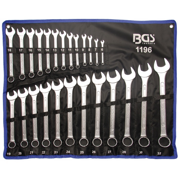 Kombinált kulcskészlet 6-32mm, 25 darab, BGS Technic, krómozott, acélból