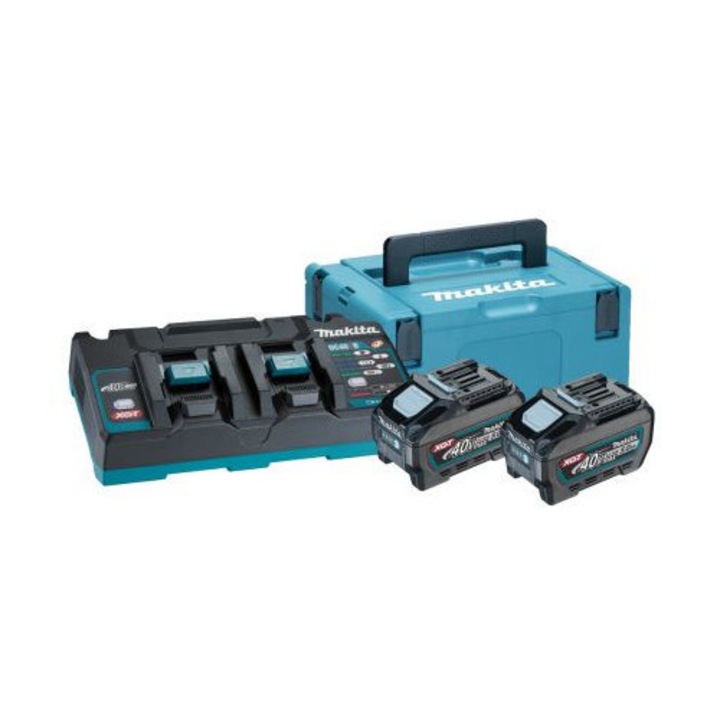 Set alimentare 40V Makita, 2x acumulatori 5.0Ah BL4050F, incarcator DC40RB, dimensiuni 152x79x92mm, greutate 1.3kg