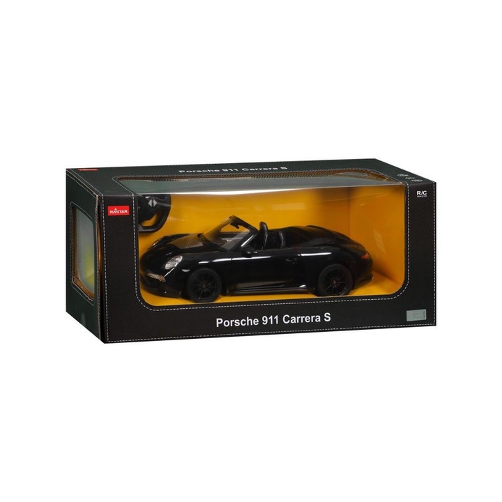 Rastar Porsche 911 Carrera S távirányítós autó, fekete, 1:12 méretarány, 40.3x18.9x10.2cm