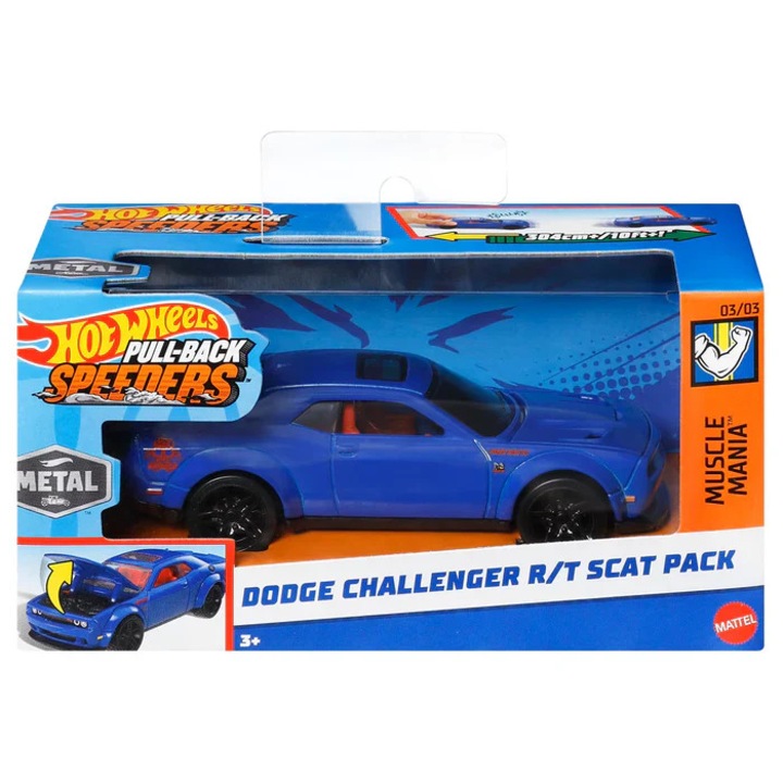 Masinuta Hot Wheels Pull-back Speeders - Dodge Challanger R/T Scat Pack