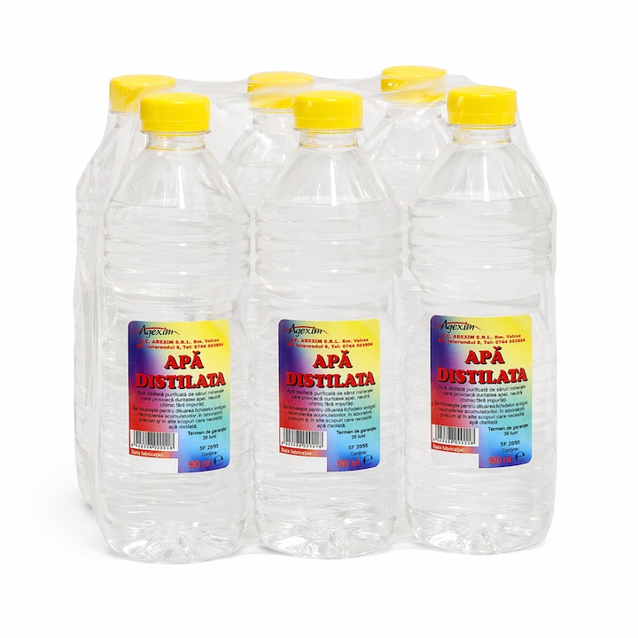 Apa Distilata Agexim 6 x 900ml - ideala pentru fier de calcat, umidificatoare