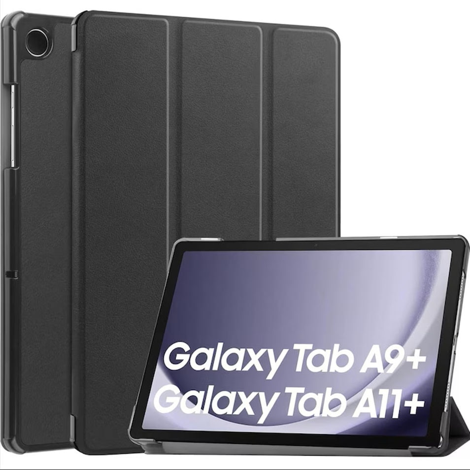 Husa pentru Samsung Galaxy Tab A11+ Plus 2025 / A9+ Plus 2023 11 inch, cu somn/trezire automata, design pliabil in trei pozitii, capac magnetic flip, din piele ecologica PU si carcasa PC, negru