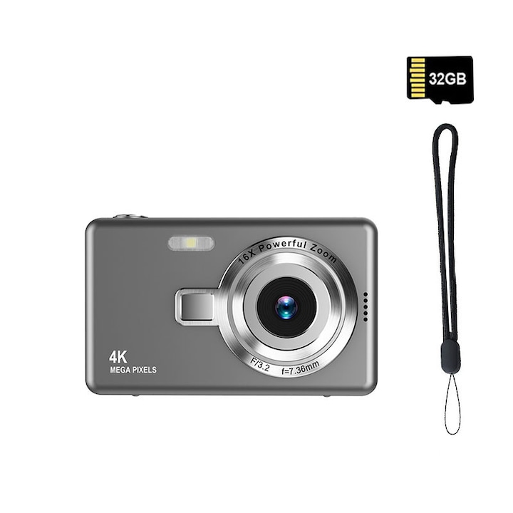 Camera foto compacta 96MP, 2.4 inch ecran HD, zoom 16X, cu card de memorie 32GB