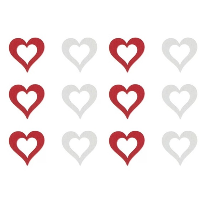 Inimi Decorative din Lemn ZANOX®, Rosu si Alb, 3x3 cm, Set 12 Bucati, pentru Decoratiuni si Proiecte DIY