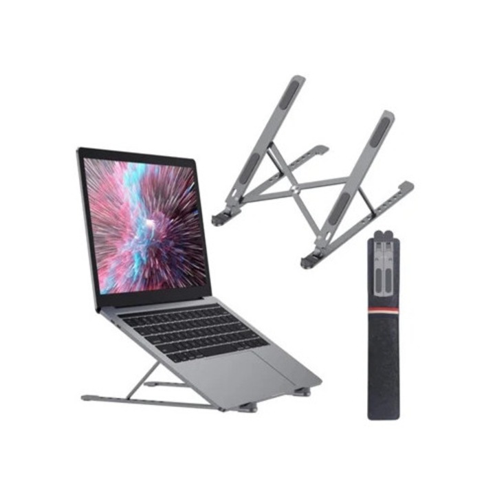 Suport laptop reglabil, 8 niveluri, portabil, pentru laptopuri si tablete pana la 17 inch, structura din aliaj