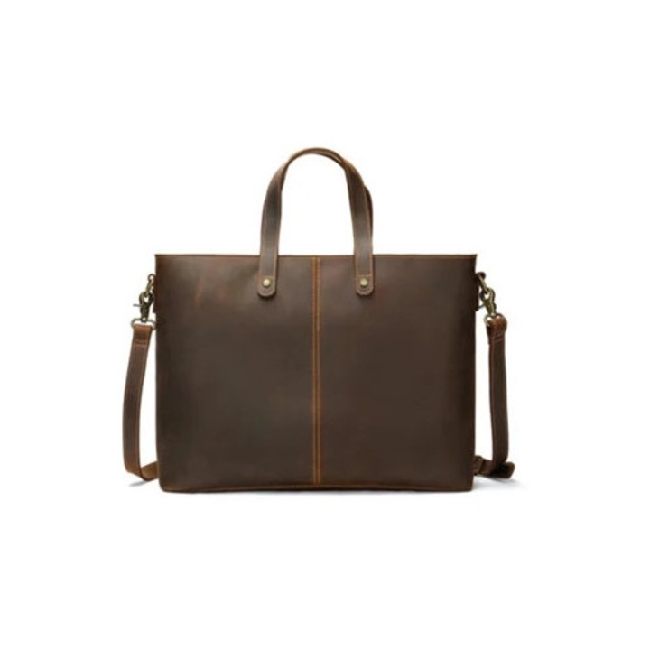 Laptoptáska, valódi bőr, nagy kapacitású, kávé színű, crossbody típusú