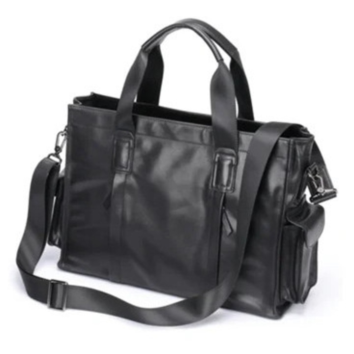 Férfi crossbody táska valódi bőrből, nagy kapacitású, fekete