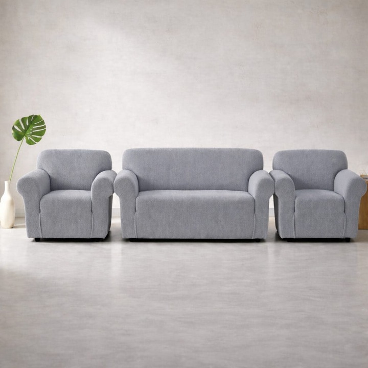 Huse Elastice Lycra pentru Canapea 3 Locuri si 2 Fotolii, Gri deschis
