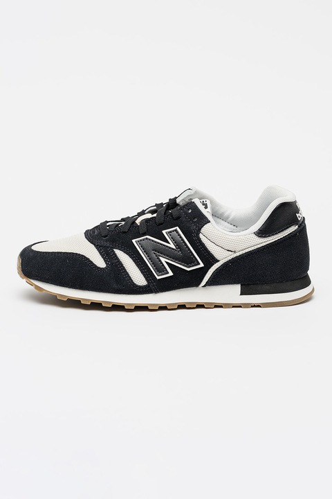 New Balance, 373 nyersbőr sneaker hálós részletekkel, Csontszín/Fekete