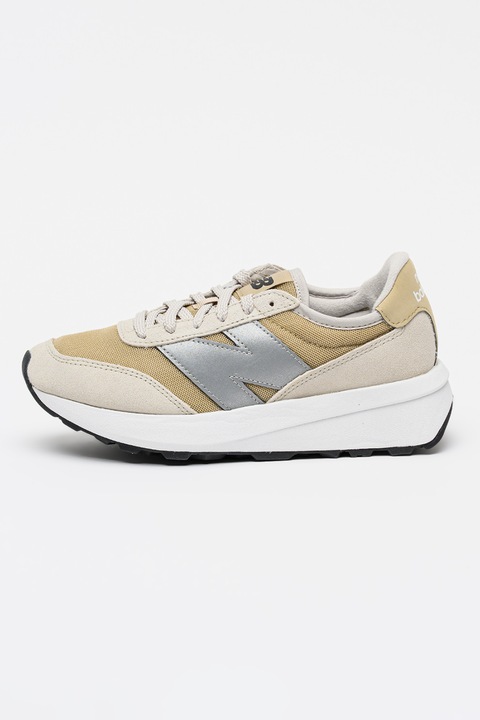 New Balance, Pantofi sport 370 din piele intoarsa cu insertii din material textil, Bej/Argintiu