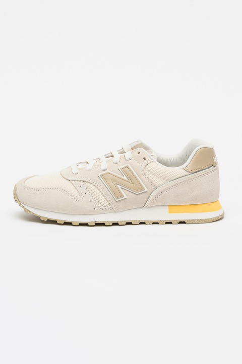 New Balance, Pantofi sport 373 din piele intoarsa cu inserti din material textil, Bej/Crem
