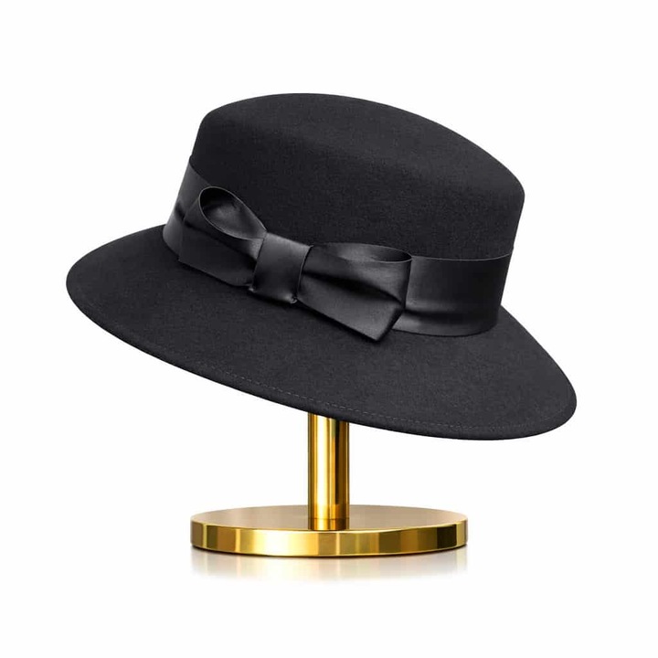 Palarie Dama Neagra Principesa – Bor Larg, Fundita din Satin Clasica Laterala, Marime Reglabila 53–58 cm, pentru Tinute Deosebite