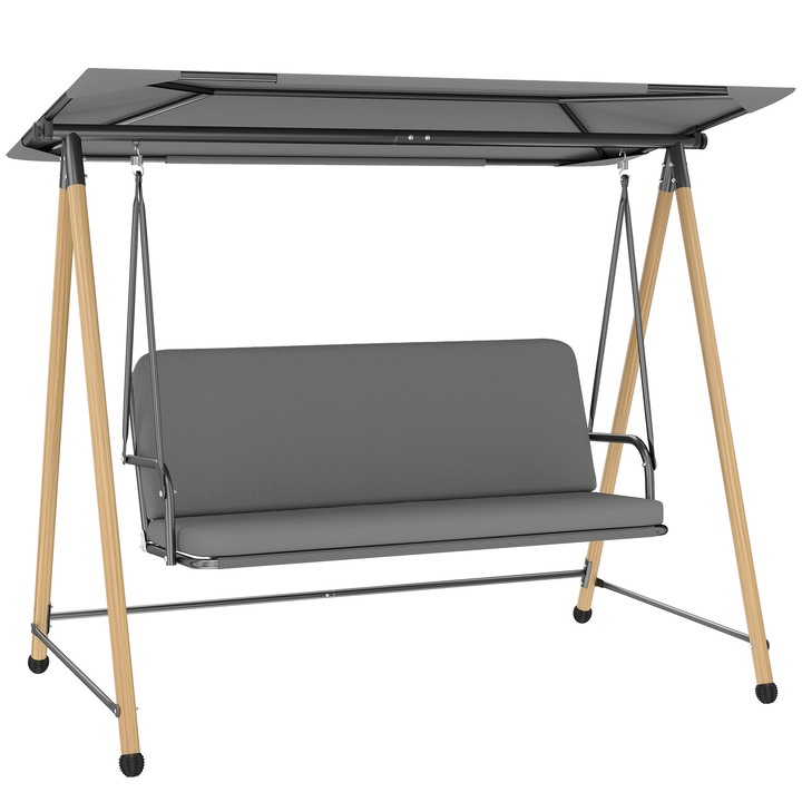 Leagan de gradina 3 locuri, cadru metalic, baldachin reglabil, gri, 208x125x180cm
