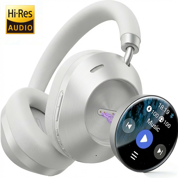 Casti Wireless On Ear ROTTER® Beat, Casti Wireless High Resolution Audio, Centru de Comanda Touch Magnetic & Detasabil, Casti Bluetooth Over-Ear, Over-ear Microfon HQ, Conexiune Bluetooth 6.0 & AUX, Quick Charge 3 Ore, Autonomie Wireless 120 Ore, Alb
