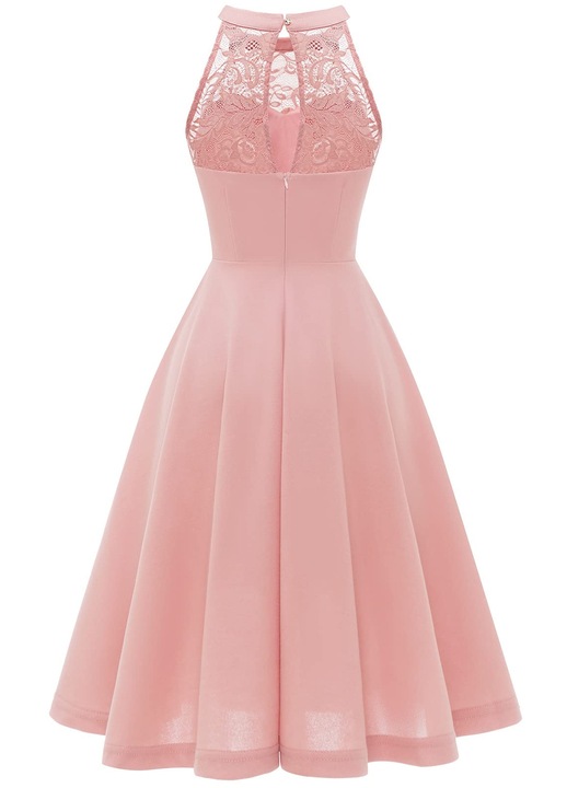 Rochie eleganta de seara dama pentru nunta cu decolteu halter BBONLINEDRESS, rochie cocktail formala, marime 3XL, culoare roz