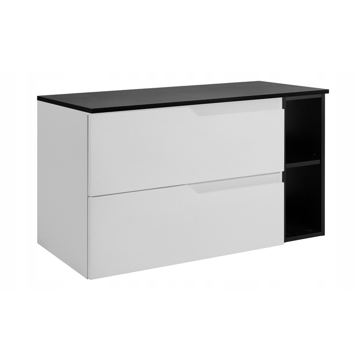Dulap De Baie, Rodan, Modern, 80x46x57 cm, Material MDF, Suspendat, Masca Lavoar, Blat 80cm, 2 Sertare Inchidere Soft Close, Fara Manere, Margini ABS, Raft Deschis Depozitare, Design Minimalist Elegant, Alb / Negru