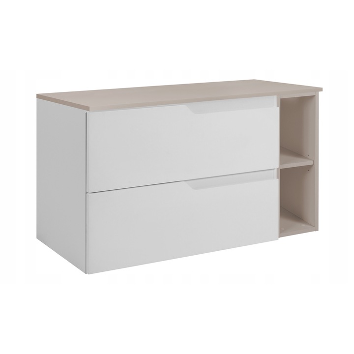 Dulap De Baie, Rodan, Modern, 100x46x57 cm, Material MDF, Suspendat, Masca Lavoar, Blat 100cm, 2 Sertare Inchidere Soft Close, Fara Manere, Margini ABS, Raft Deschis Depozitare, Design Minimalist Elegant, Alb / Casmir