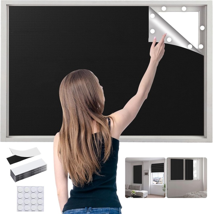 Jaluzele Opace Pentru Fereastra, Folie Opaca Portabila, 100x145cm Perdea Temporare Opaca, Usor De Lipit Si Demontat, Fara Gaurire Pentru Dormitor, Camera De Copii Mansarda, Material De Acoperire Opac