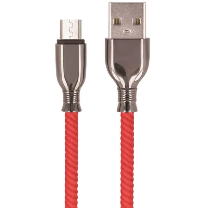 Setty - USB / MicroUSB piros szövet kábel, 3A 1m
