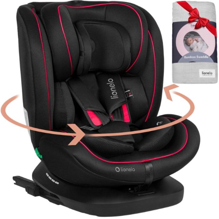 Scaun Bastiaan i-Size Black Grey auto pivotant 360o pentru copii 0-36 kg de la 40-150 cm, orientat spre fata si spre spate, ISOFIX TopTether, protectie laterala complet reglabila, + PATURA