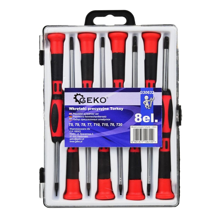 Torx csavarhúzó készlet, Geko, t5–t20 8 db