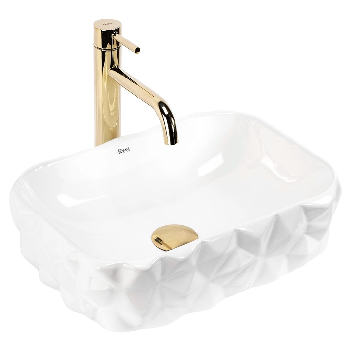 Lavoar pe blat Rea Zamia, alb lucios, 43x30x12.5cm, ceramica sanitara