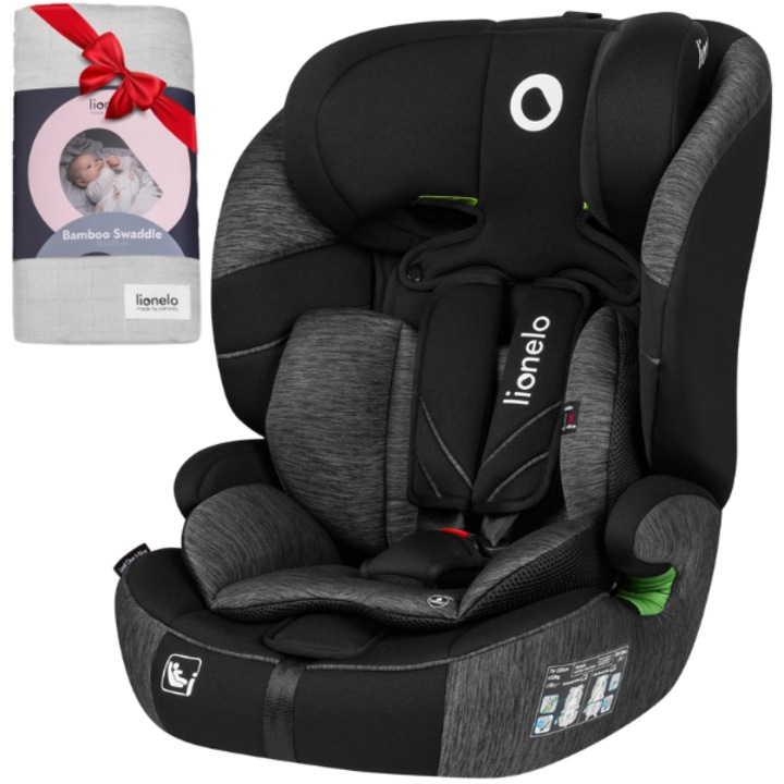 Scaun auto, Lionelo, Levi One i-Size, Universal, Instalare FWF, Cu tetiera reglabila in 10 pozitii, Cu spatar detasabil, 76-150 cm, Conform cu R129, Gri, + PATURA