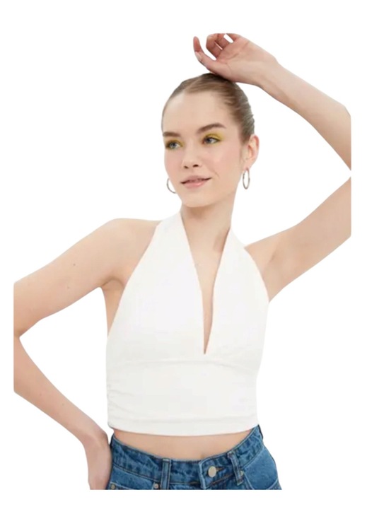 Női blúz, V-nyakú, fehér, S méret