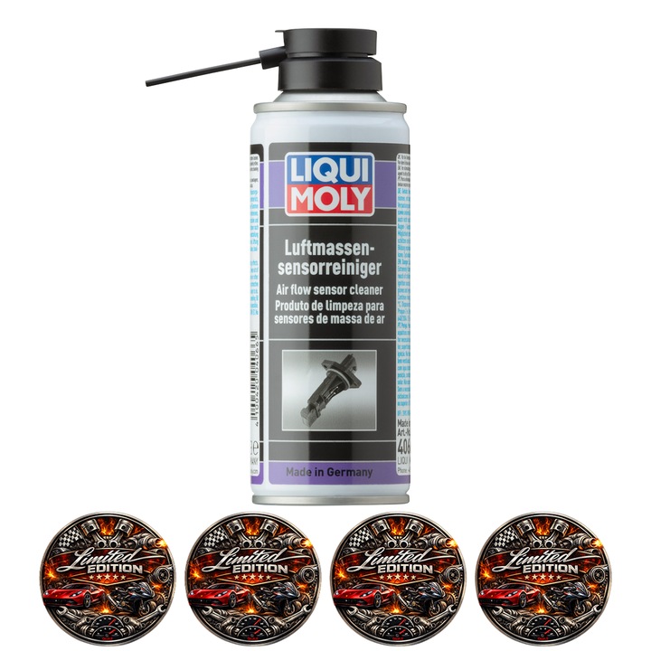 Spray Curatare Debitmetru Aer LIQUI MOLY Air Flow Sensor Cleaner, Curatare Rapida Fara Reziduuri, Protectie Senzor MAF, Pentru Motoare Benzina si Diesel, 200 ml, 4x Stickere auto