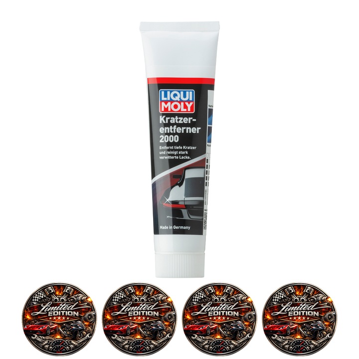 Pasta Polish Auto LIQUI MOLY Scratch Remover 2000, Eliminare Zgarieturi Adanci, Restaurare Lac si Luciu Vopsea, 100 ml, 4x Stickere auto