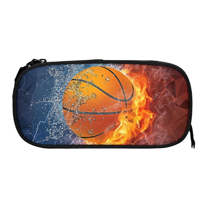 Penar multifunctional cu compartimente, design fotbal, fulger, gheata si foc, multicolor, 03