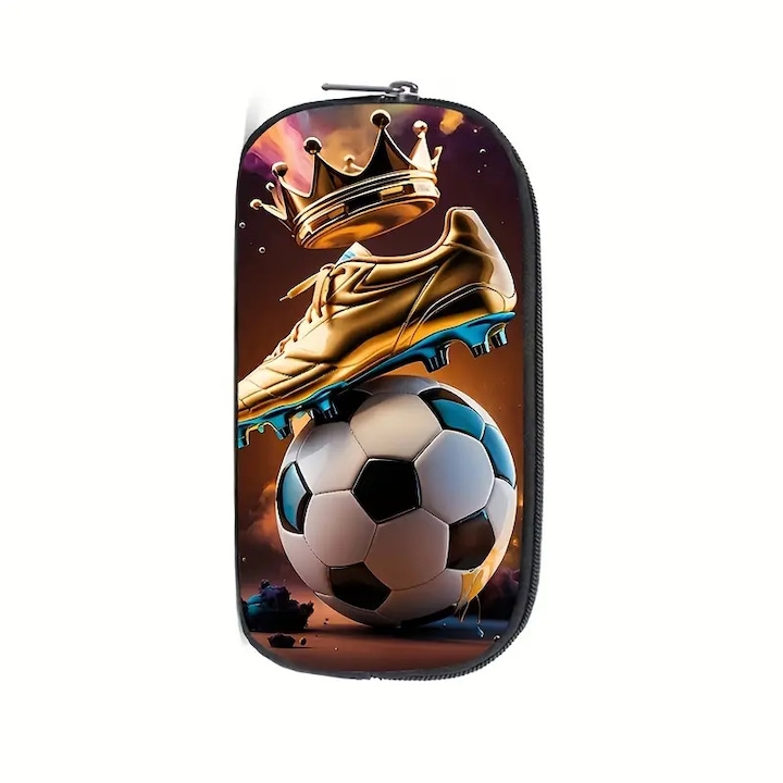 Penar multifunctional cu compartimente, design fotbal, fulger, gheata si foc, multicolor, 09