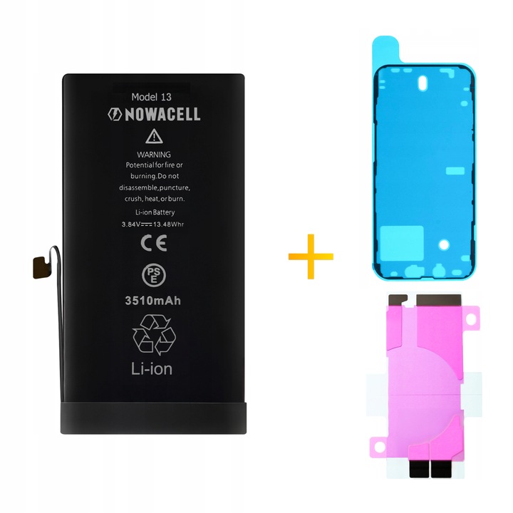 Akkumulátor + tömítés iPhone 13-hoz, nagyobb kapacitású 3510 mAh NOWACELL
