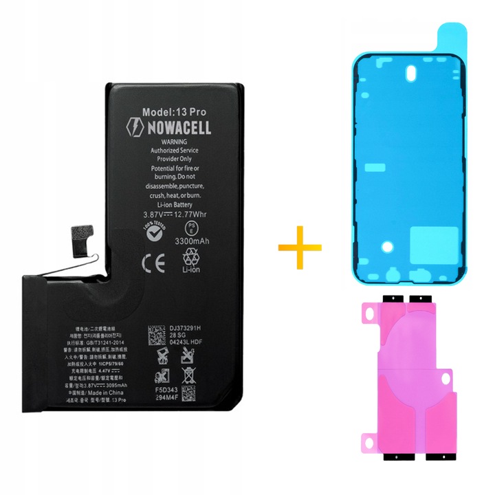 Akkumulátor + tömítés iPhone 13 Pro-hoz, nagyobb kapacitású 3300 mAh NOWACELL