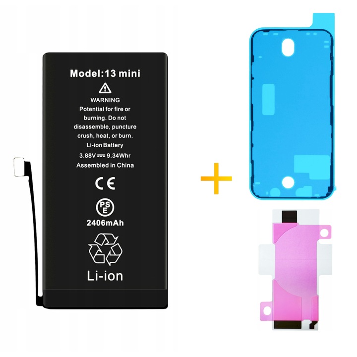 Akkumulátor + tömítés iPhone 13 Mini-hez Nagyobb kapacitás 2550 mAh NOWACELL
