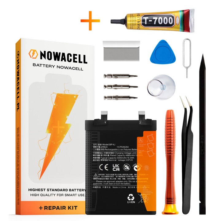 BP4J akkumulátor készlet + T7000 ragasztó Xiaomi Redmi Note 12 Pro Plus 5000 mAh-hoz