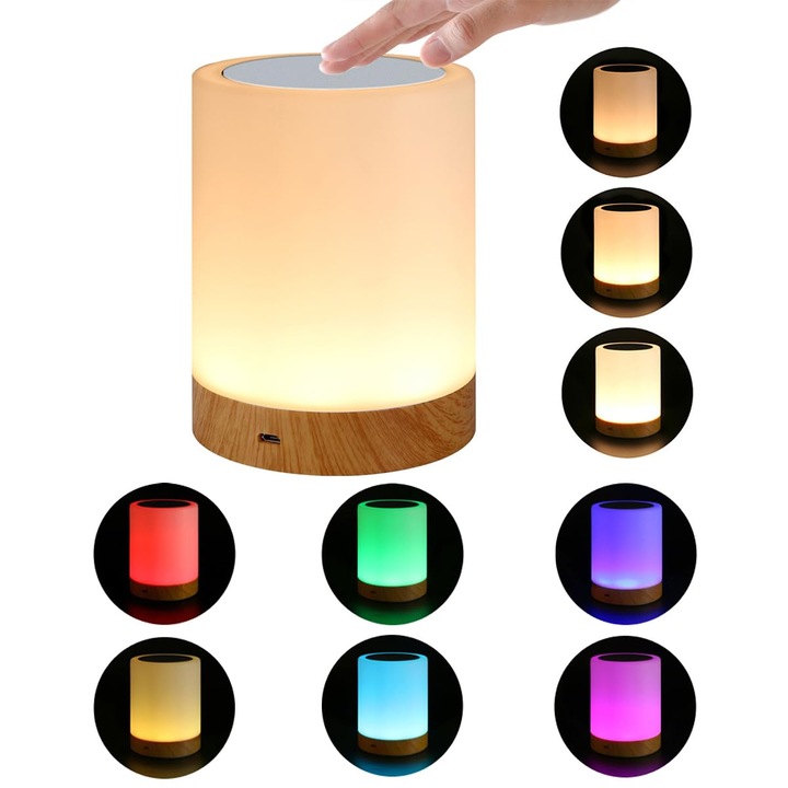 LED нощна лампа Leccik, преносима, 6 RGB цвята, 3 нива на интензитет, USB захранване, 12см