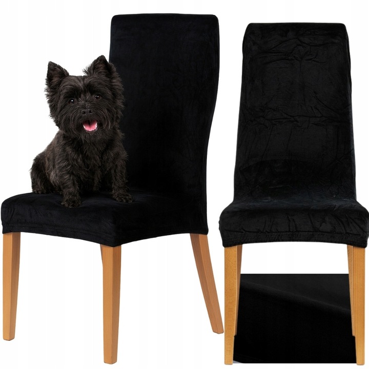 Husa elastica universala pentru scaun de bucatarie, velur, 190 g, negru