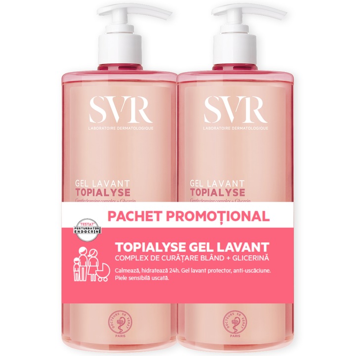 Set Gel de dus SVR Topialyse pentru piele sensibila si uscata, 2x 1000 ml