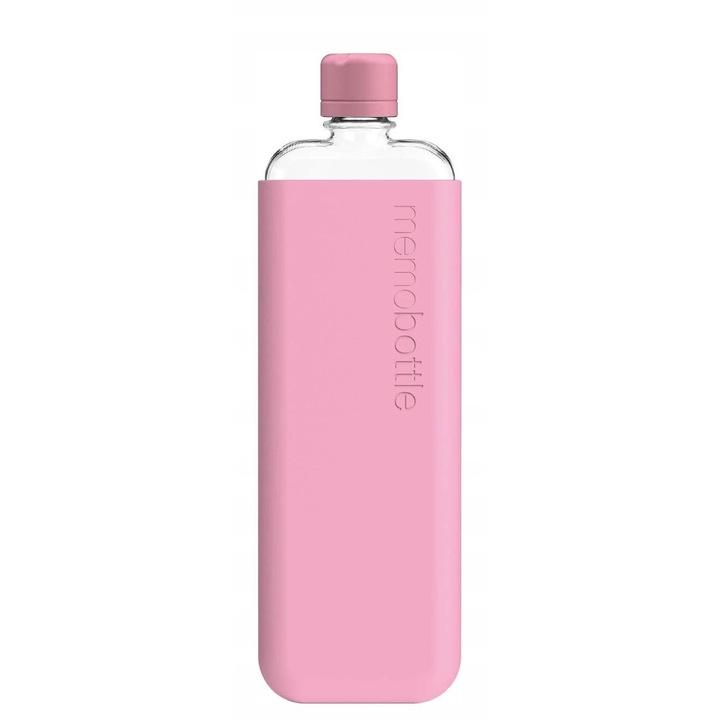 Бутилка за вода Memobottle Slim 450 ml, компактен дизайн, капачка от неръждаема стомана, розова
