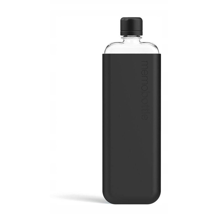 Екологична бутилка Memobottle Original Slim 450 ml, оригинален дизайн, компактна, черна, 26,5x8x3cm