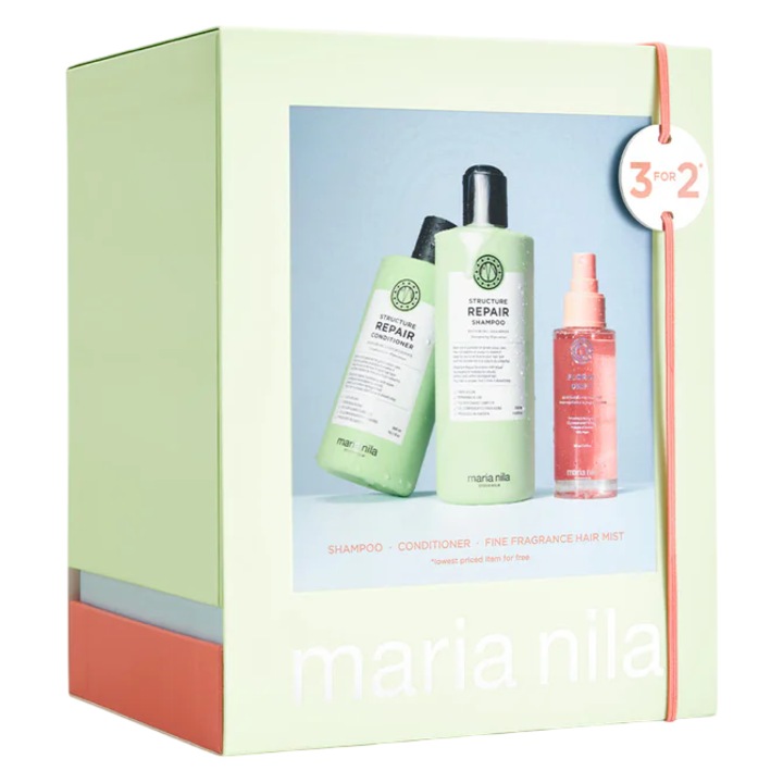 Set de păr Maria Nila Structure Repair, șampon 350ml, balsam 300ml, spray 100ml, pentru păr degradat