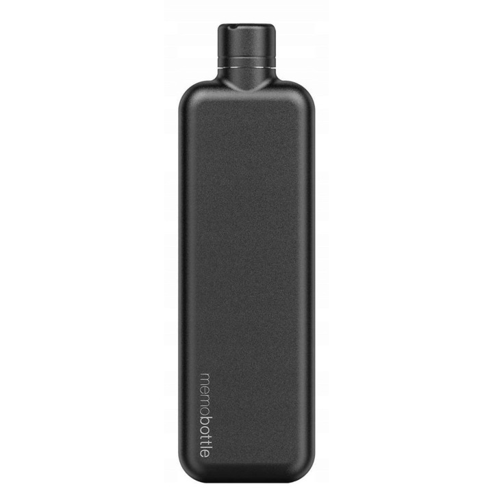 Бутилка за вода Memobottle 0,6L, неръждаема стомана, тънък дизайн, черна, 26,8x8x3,7cm
