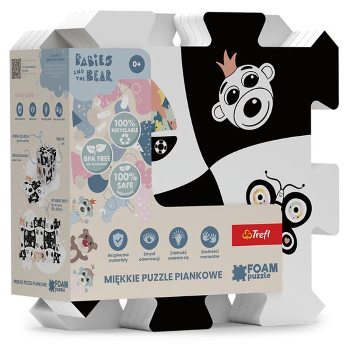 Trefl 8 db-os Szivacs puzzle - Babák és mackók - Fekete, fehér (61616)