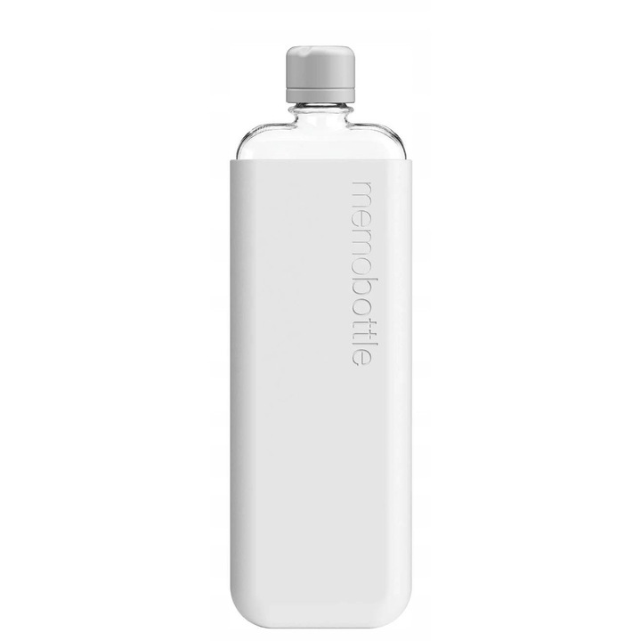 Memobottle Slim бутилка за многократна употреба 450 мл, плосък дизайн, капачка от неръждаема стомана, студено сиво, 26,5x8x3 см