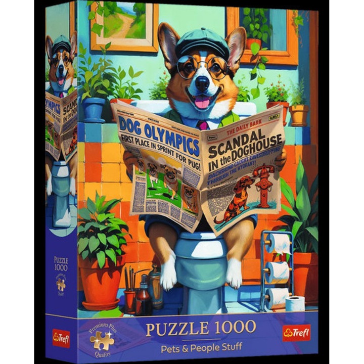 Trefl 1000 db-os Premium Plus puzzle - Corgi a fürdőszobában (12140)